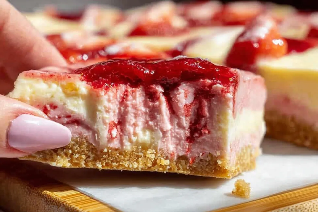 Delicious Strawberry Cheesecake Bars Ready to Serve