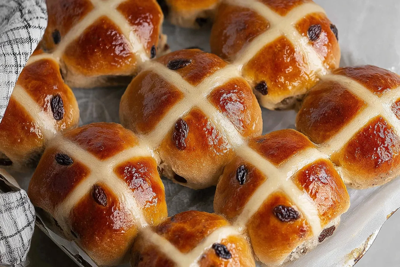 Traditional Hot Cross Buns with Raisins: A Sweet Delight Traditional Hot Cross Buns with Raisins Freshly Baked