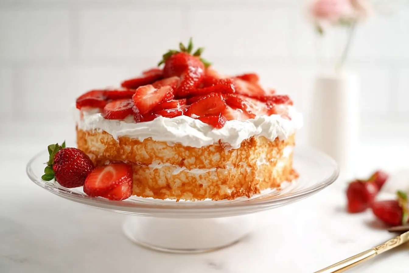 Angel Food Strawberry Shortcake: A Sweet Summer Delight 1 Fluffy Angel Food Strawberry Shortcake with Fresh Strawberries