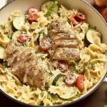 Colorful Chicken Pasta Primavera on a Plate