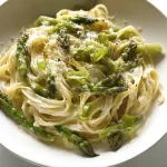 Creamy Asparagus Pasta in a Bowl with Fresh Herbs