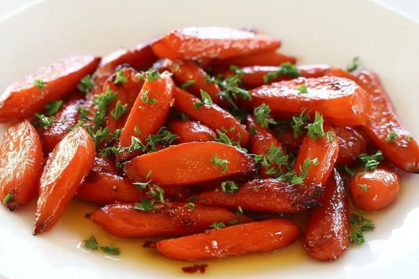 Honey Butter Roasted Carrots on a Serving Plate