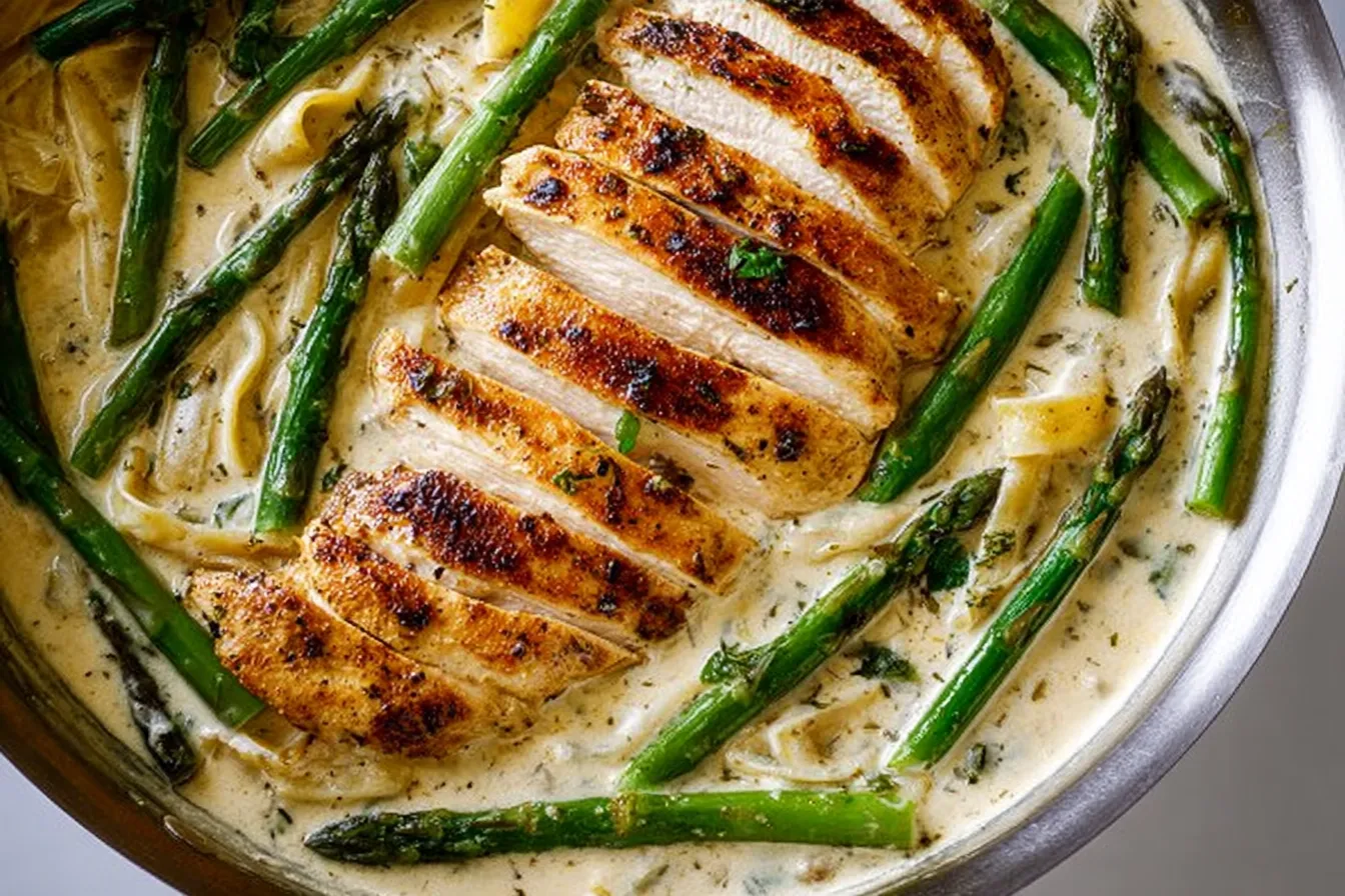 Lemon Chicken Asparagus Pasta in a Bowl