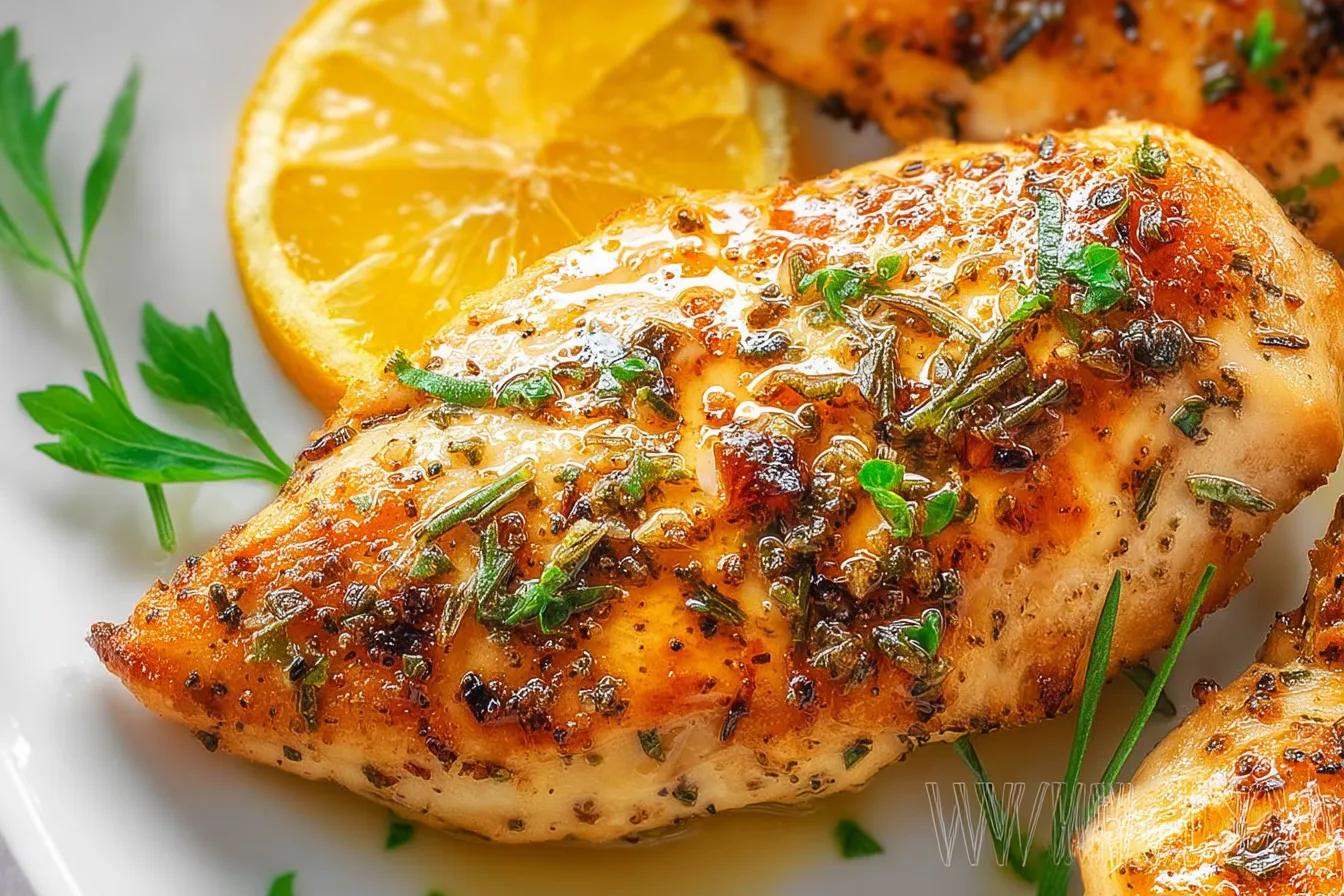 Lemon Garlic Chicken Plated with Fresh Herbs