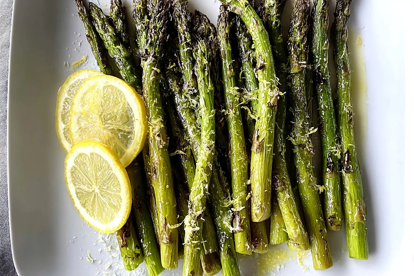 Roasted Asparagus with Lemon: A Zesty Delight Awaits Roasted Asparagus with Lemon on a Serving Plate