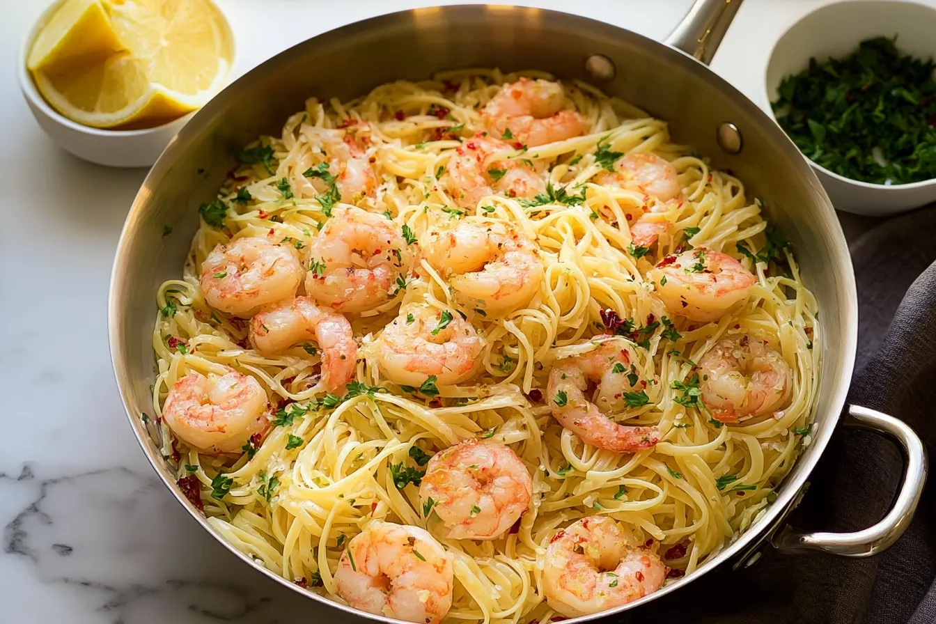 Shrimp Scampi Pasta in a Bowl