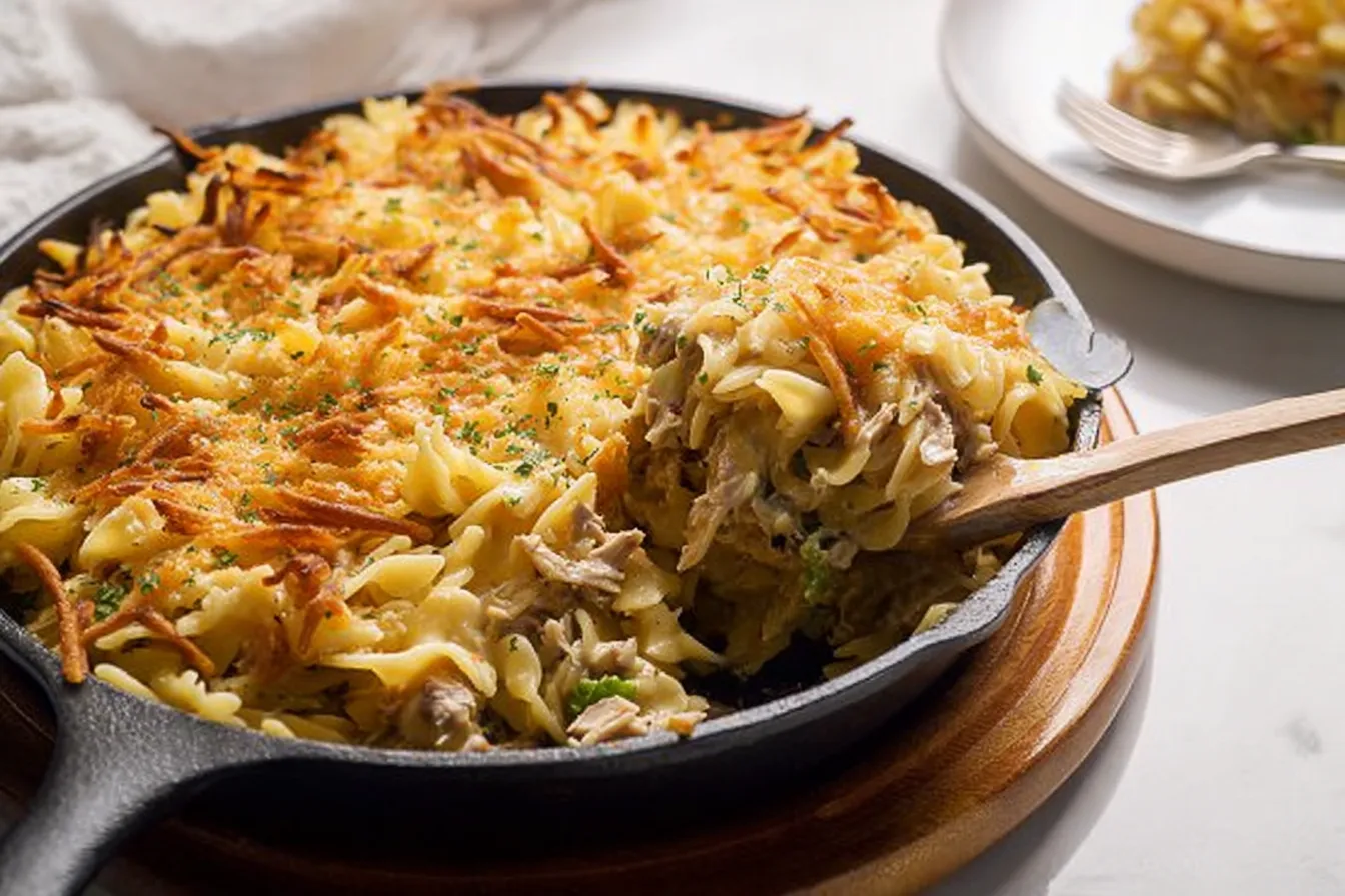 Classic Tuna Noodle Casserole Served Hot
