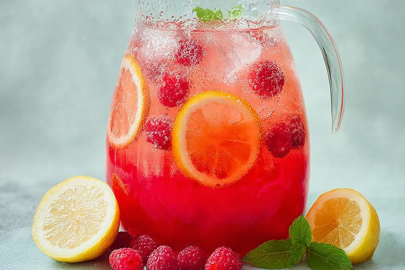 Sparkling Raspberry Lemonade in a Glass with Fresh Berries