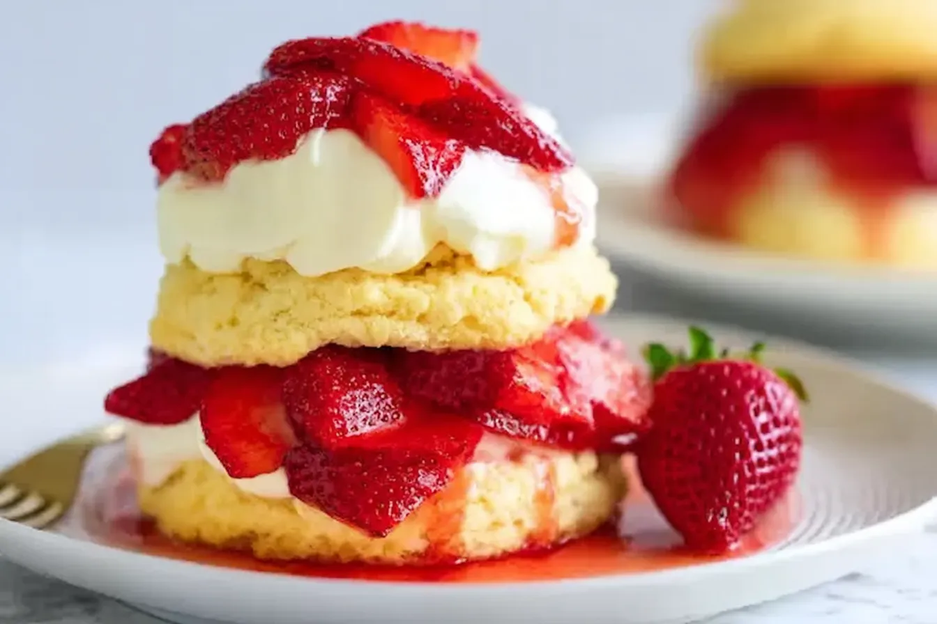 Delicious Strawberry Shortcake Slices on a Plate