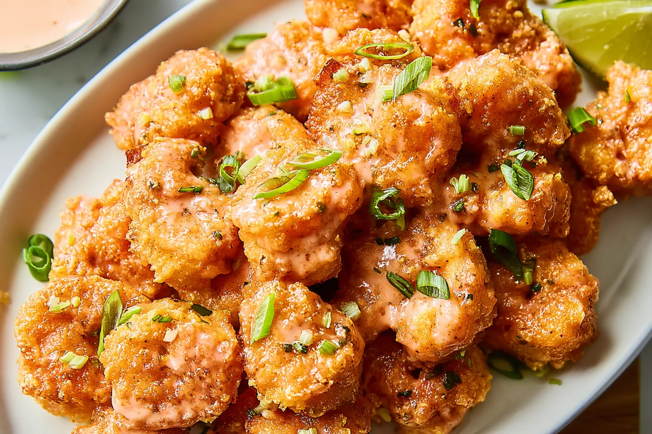 Air Fryer Bang Bang Shrimp Plated for Serving