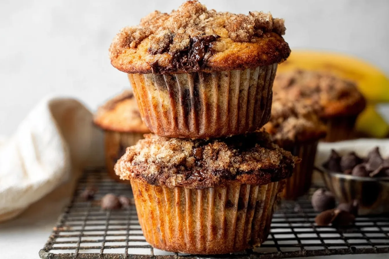 Banana Muffins with Chocolate Chip Streusel Topping – Pure Joy! 1 Delicious Banana Muffins with Chocolate Chip Streusel