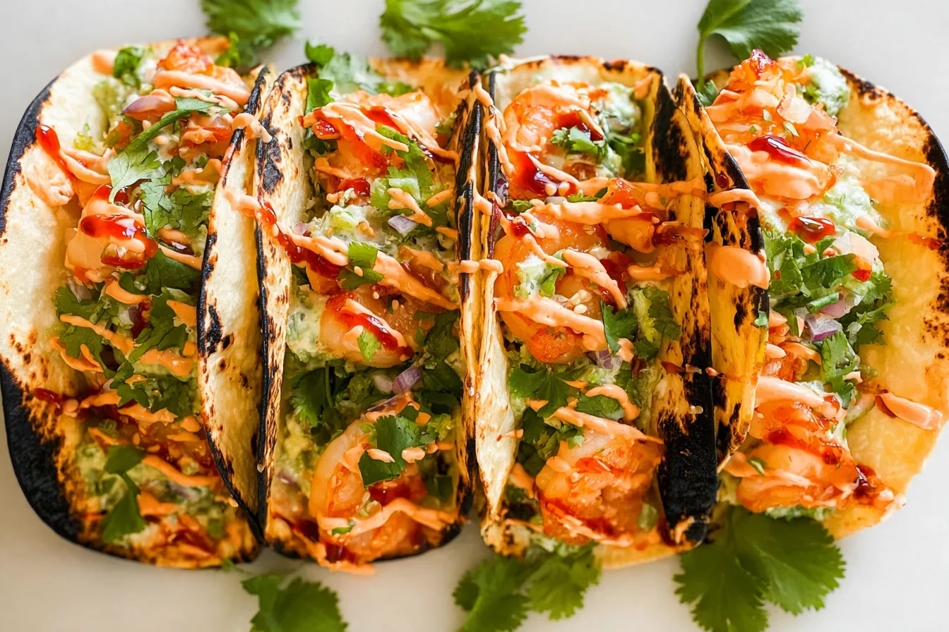 Bang Bang Shrimp Tacos Plated