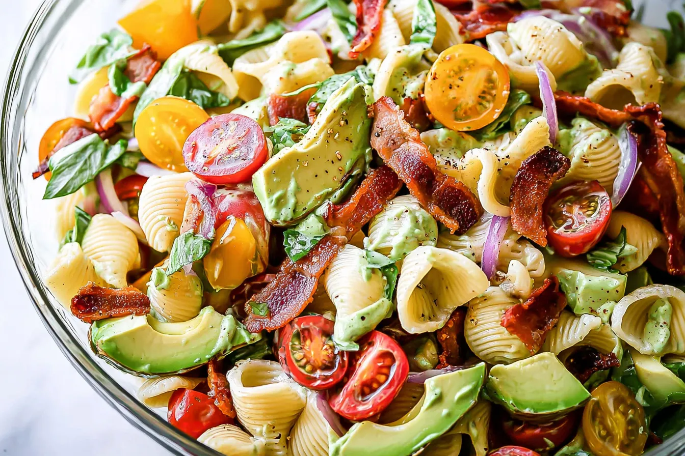 Delicious BLT Pasta Salad with Avocado Ranch