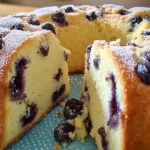 Blueberry Lemon Pound Cake Slice on Plate