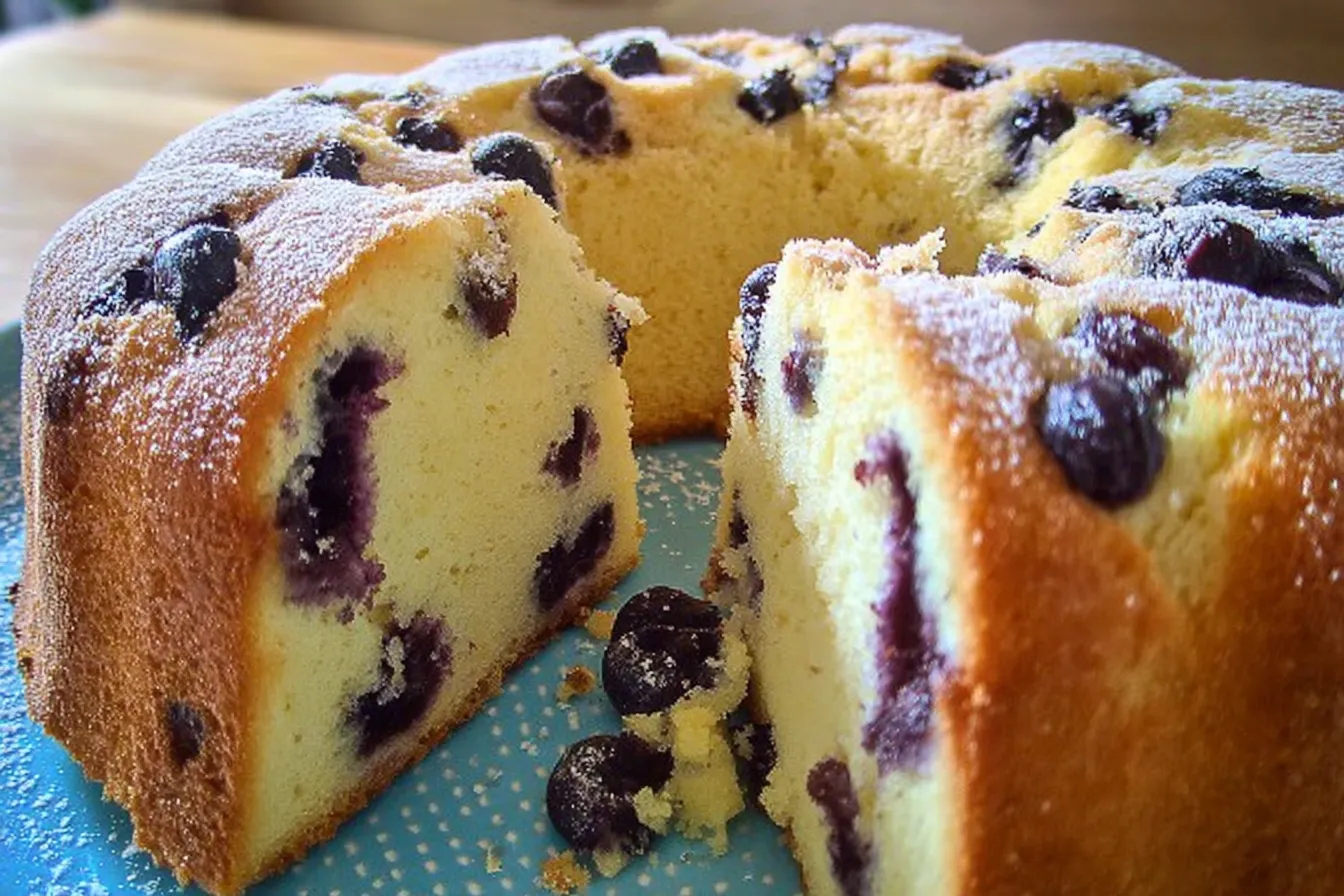 Blueberry Lemon Pound Cake Slice on Plate