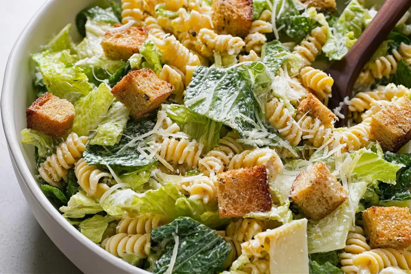Caesar Pasta Salad with Romaine and Croutons