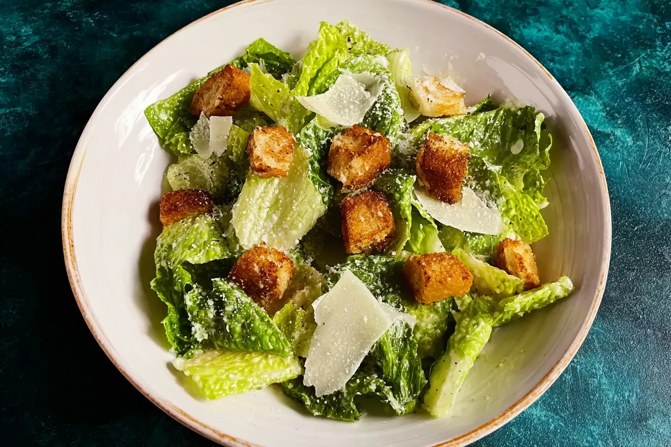 Classic Caesar Salad with Homemade Dressing on a Plate
