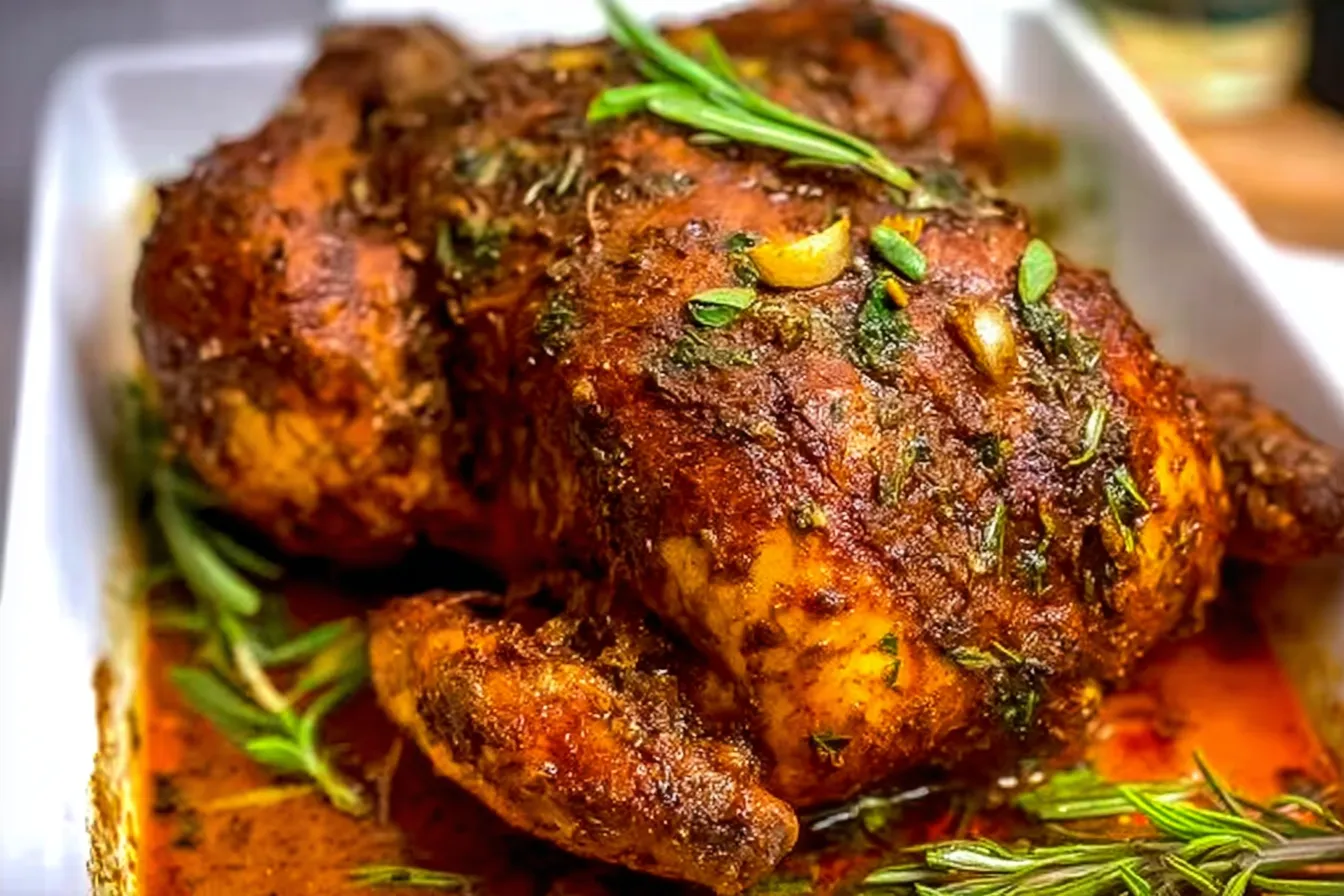 Classic Roast Chicken with Herbs and Garlic Plated