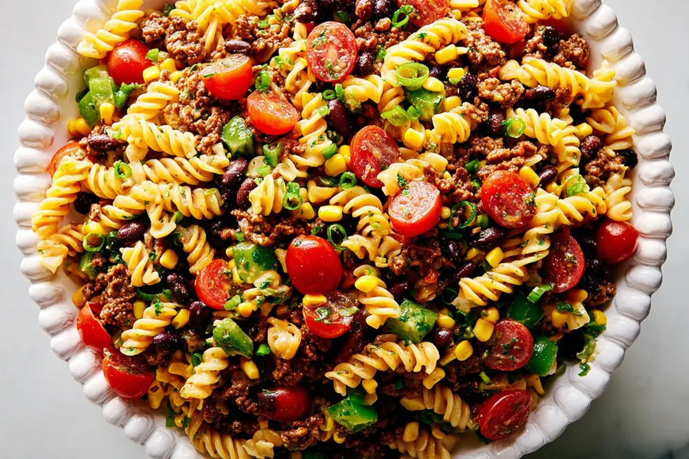 Cold Taco Pasta Salad: A Deliciously Refreshing Dish 1 Cold Taco Pasta Salad Ingredients on a Colorful Plate