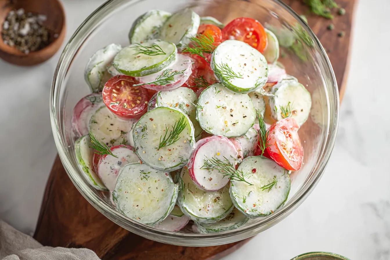 Creamy Cucumber Tomato Salad Close-Up