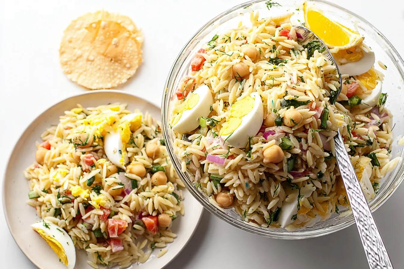 Creamy Lemon Orzo Salad in a Bowl