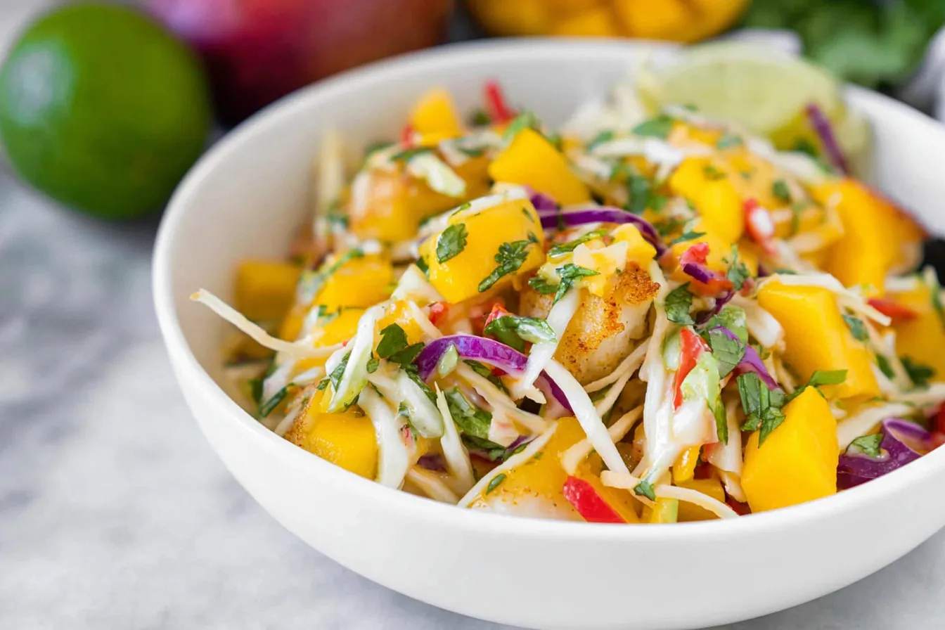 Crispy Fish Tacos with Mango Slaw