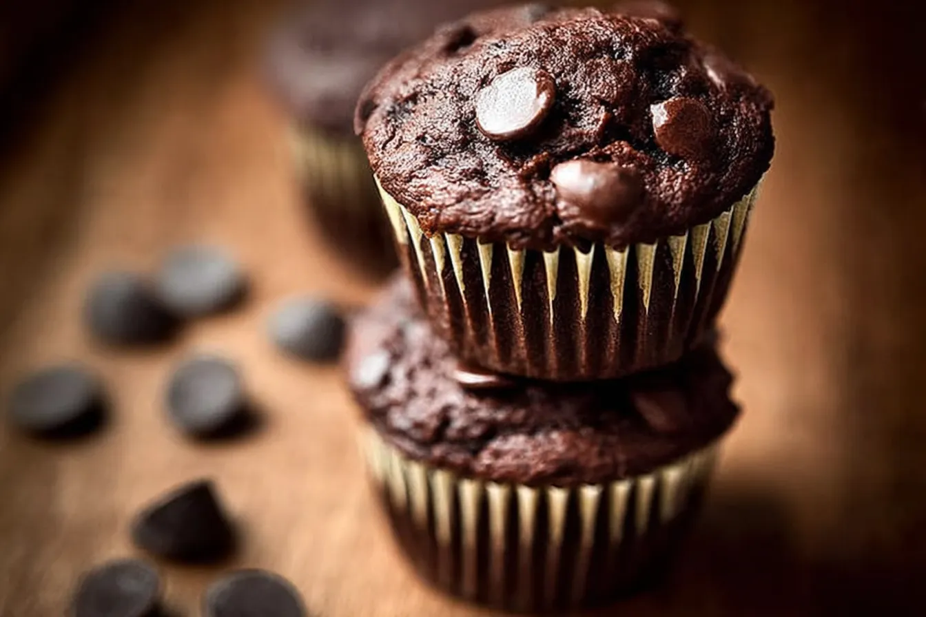 Double Chocolate Banana Muffins Freshly Baked