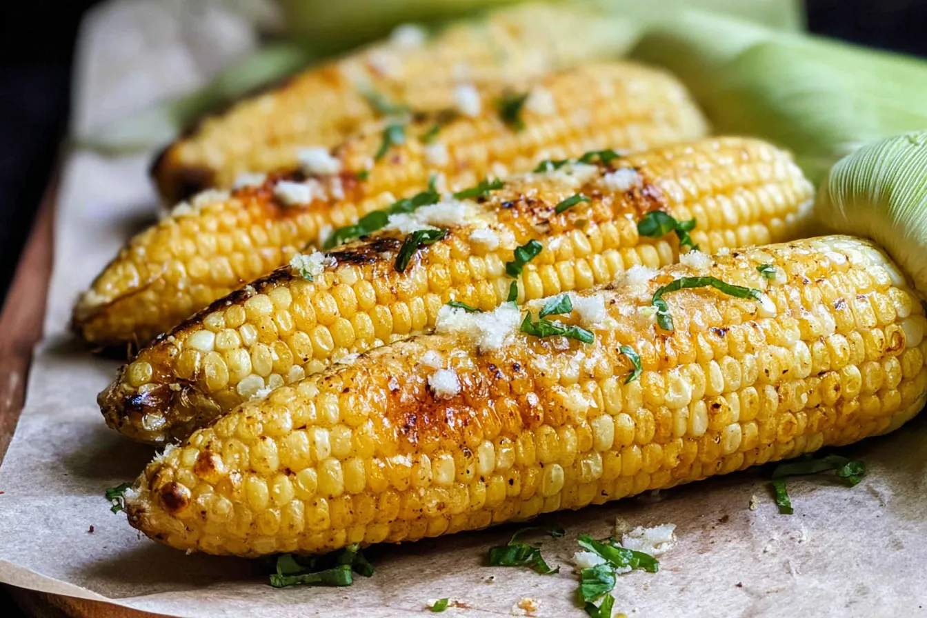 Garlic Butter Grilled Corn on the Cob: The Perfect Summer Treat Garlic Butter Grilled Corn on the Cob Close-Up Shot