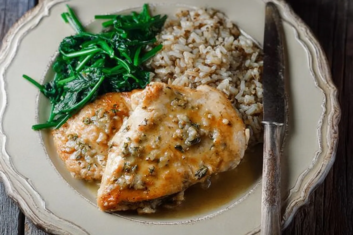 Garlic Butter Roast Chicken with White Wine Pan Sauce