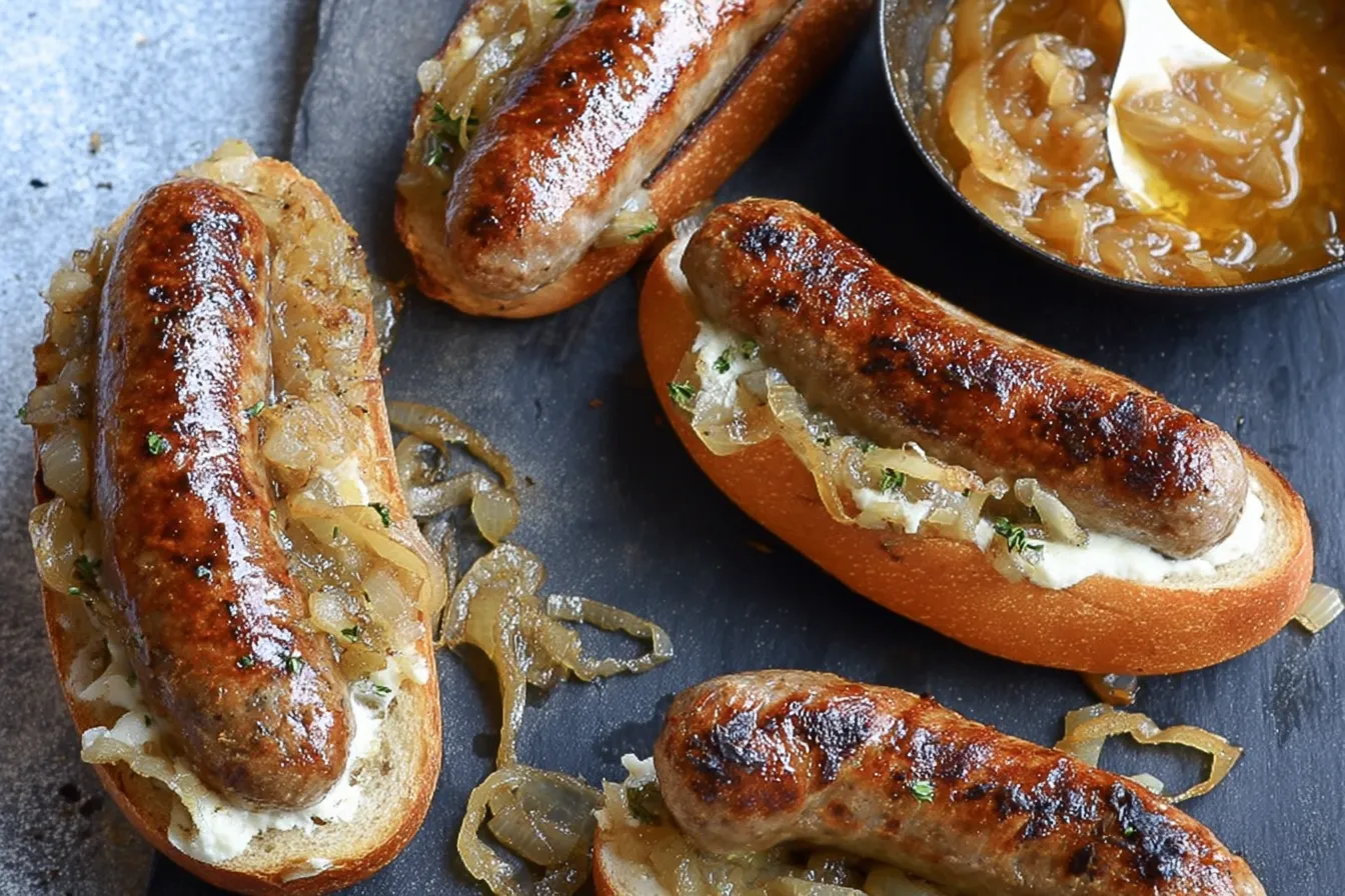 Grilled Bratwurst with Beer-Caramelized Onions: A Flavor Bomb! 2 Grilled Bratwurst with Beer-Caramelized Onions