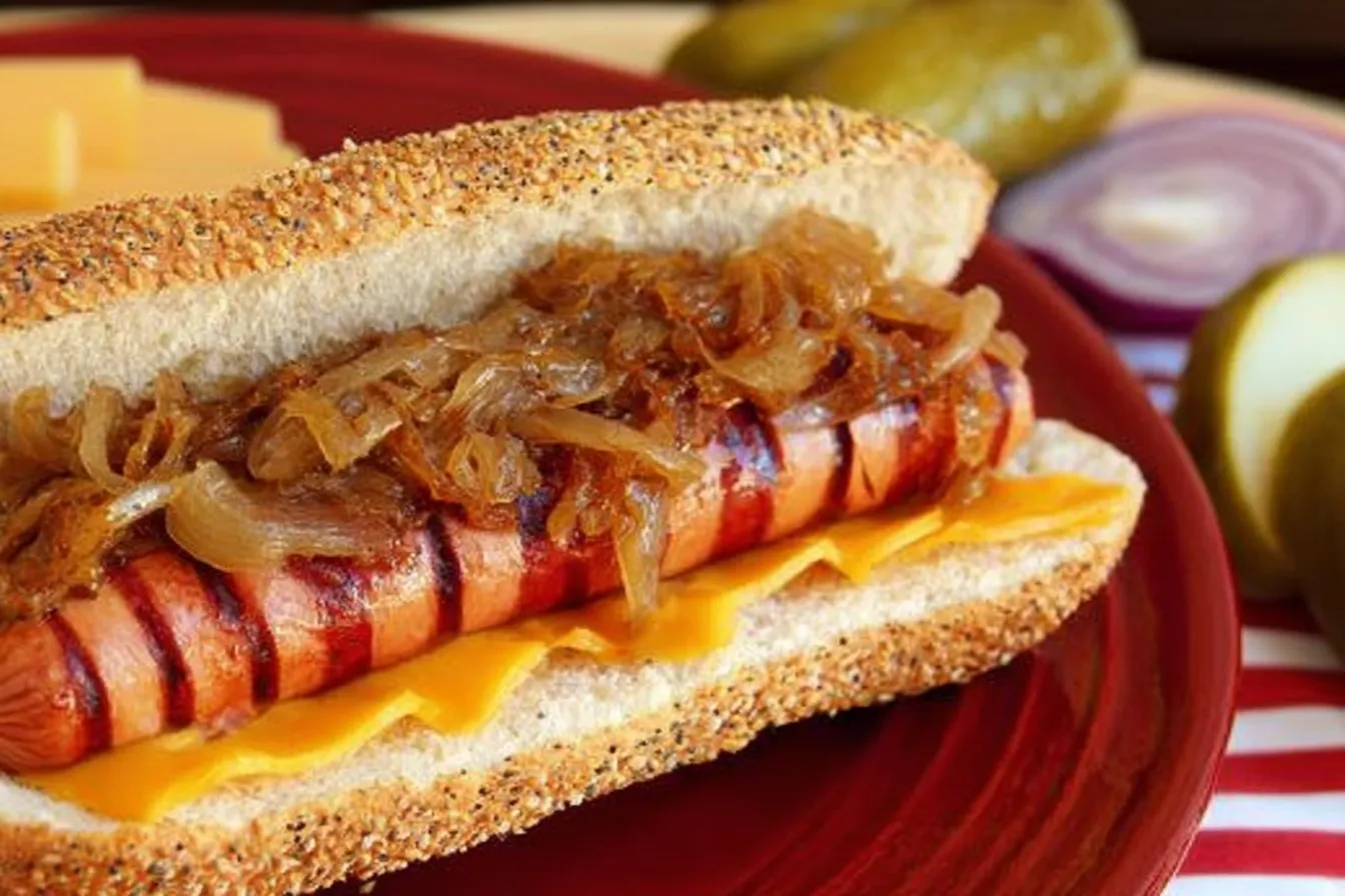 Grilled Hot Dogs with Caramelized Onions: A Tasty Delight 2 Grilled Hot Dogs with Caramelized Onions