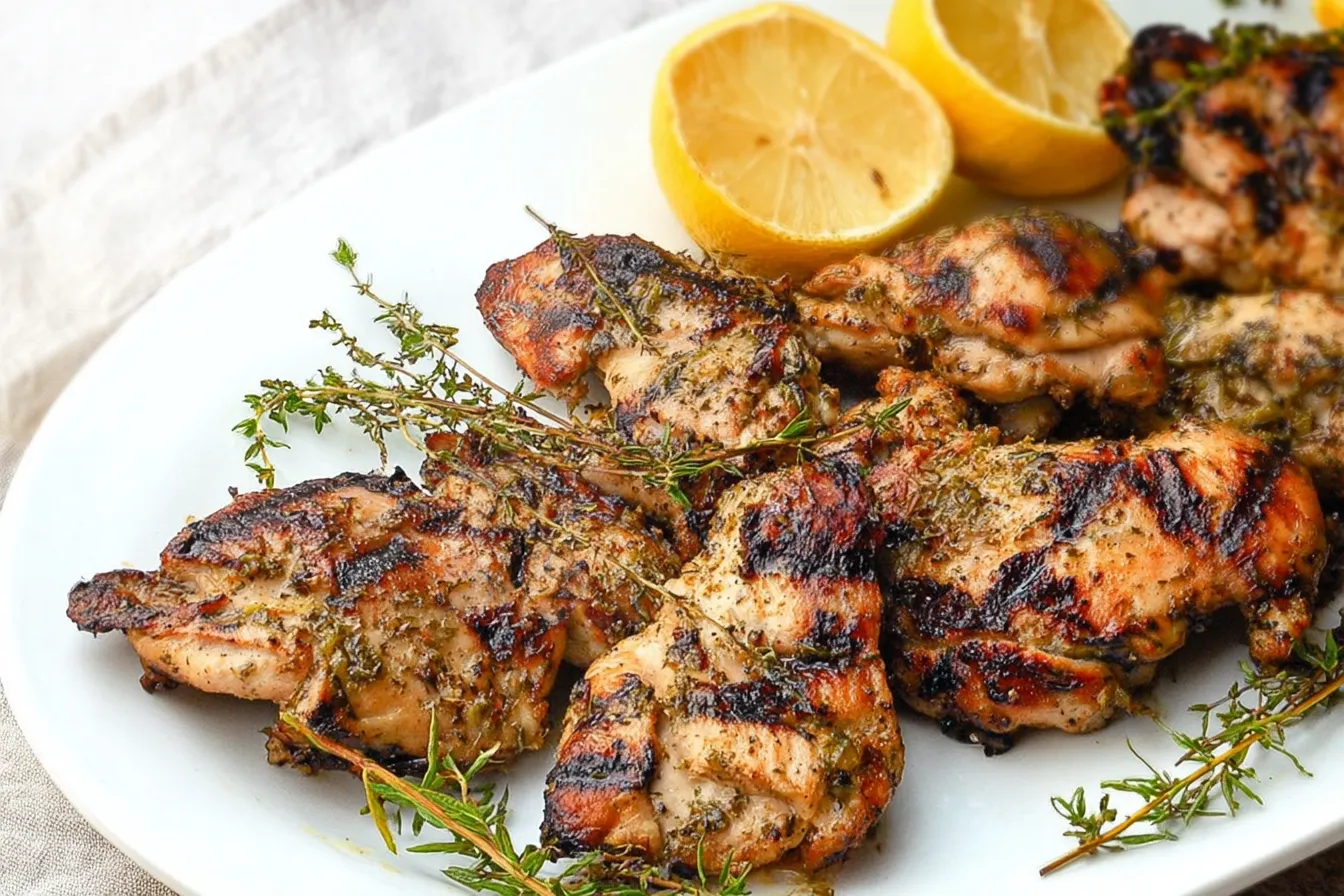 Grilled Lemon Herb Chicken Thighs Deliciously Plated