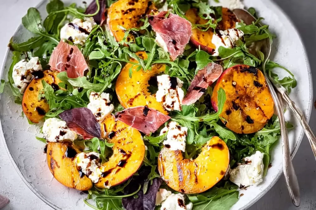 Grilled Peach and Burrata Salad Close-Up
