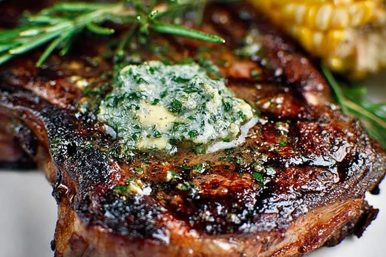 Grilled Ribeye Steak with Herb Butter