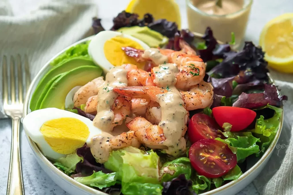 Grilled Shrimp Louie Plated and Ready to Eat