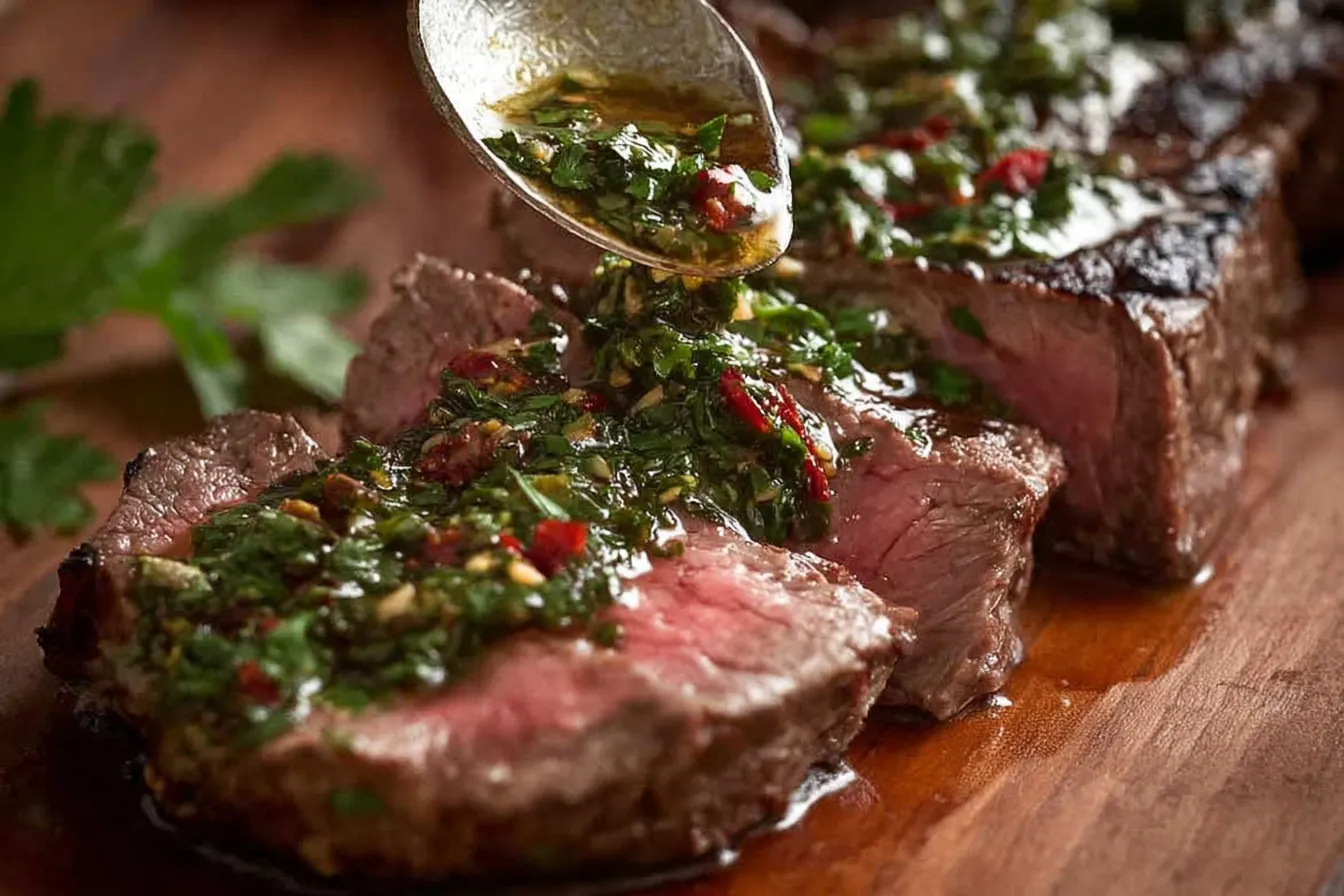 Grilled Steak with Chimichurri Sauce: A Flavor Explosion 1 Juicy Grilled Steak with Vibrant Chimichurri Sauce