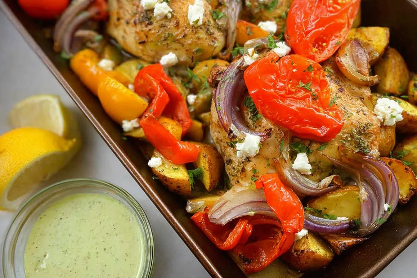 Lemon Roast Chicken with Roasted Vegetables: A Flavorful Delight 1 Lemon Roast Chicken with Roasted Vegetables on a Platter