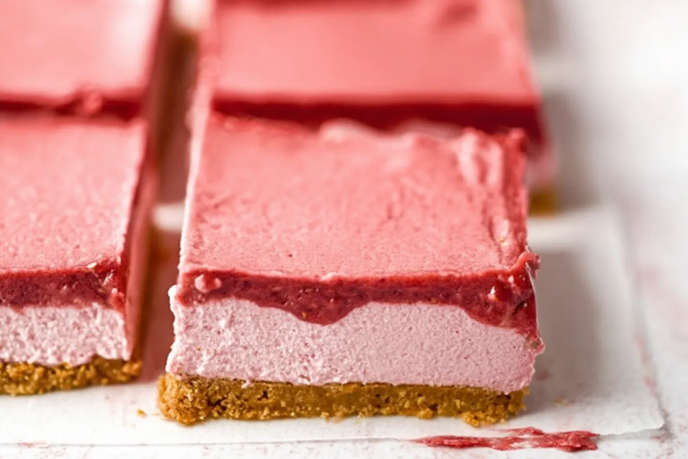No-Bake Strawberry Cheesecake Bars Close-Up