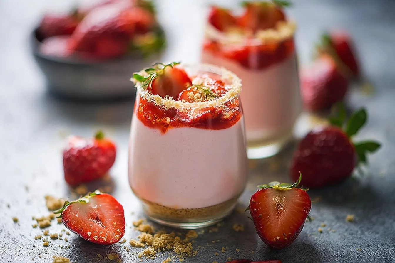 No-Bake Strawberry Cheesecake Jars Ready to Serve