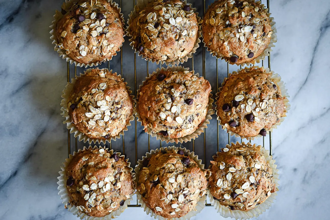 Oat Chocolate Chip Banana Muffins (Healthy Version) on a Plate
