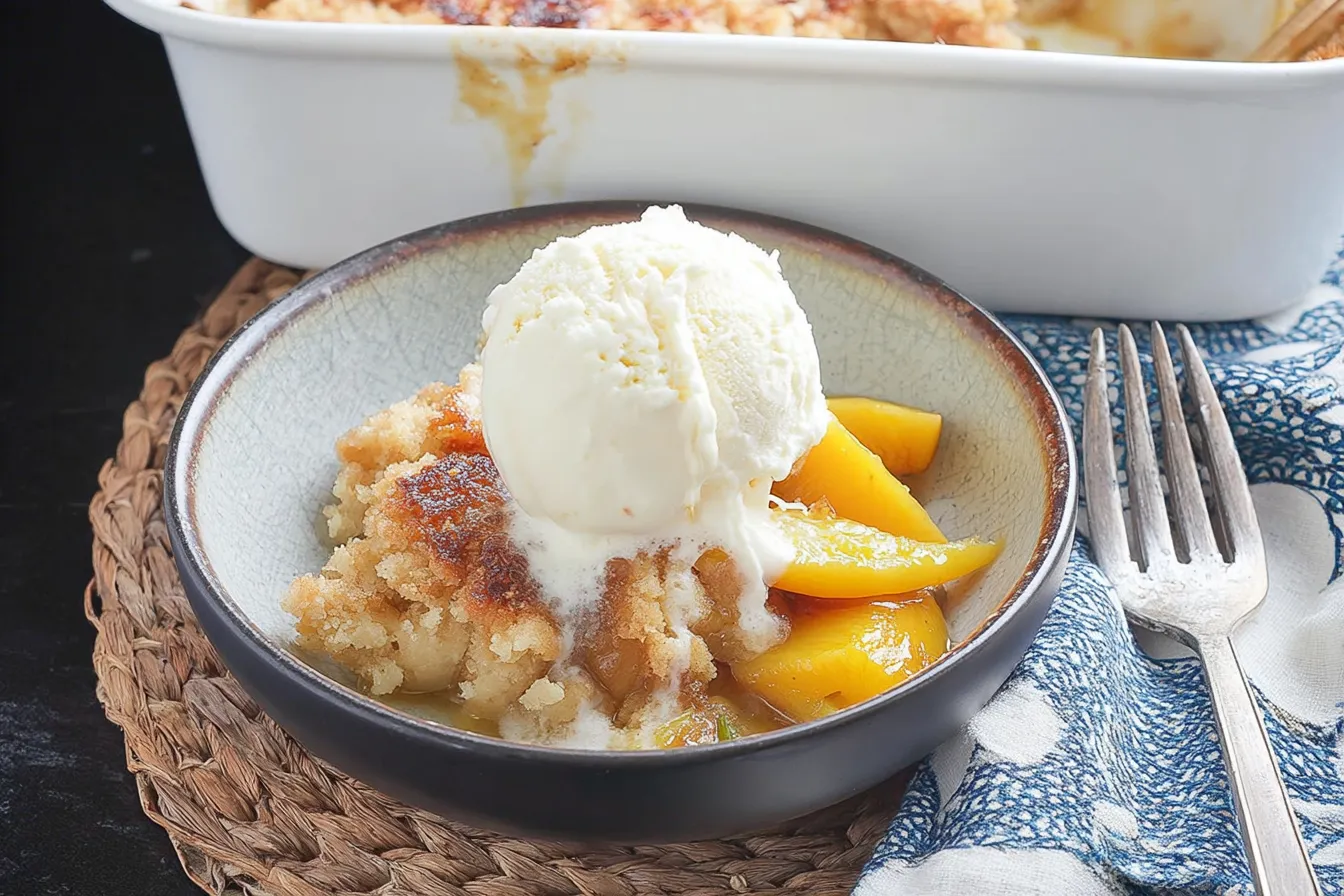 Peach Cobbler with Vanilla Ice Cream