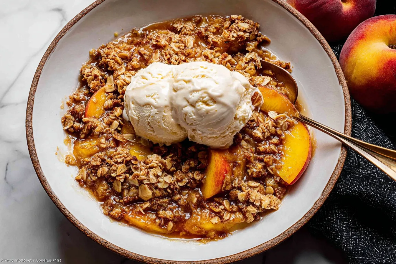 Peach Crisp with Vanilla Ice Cream