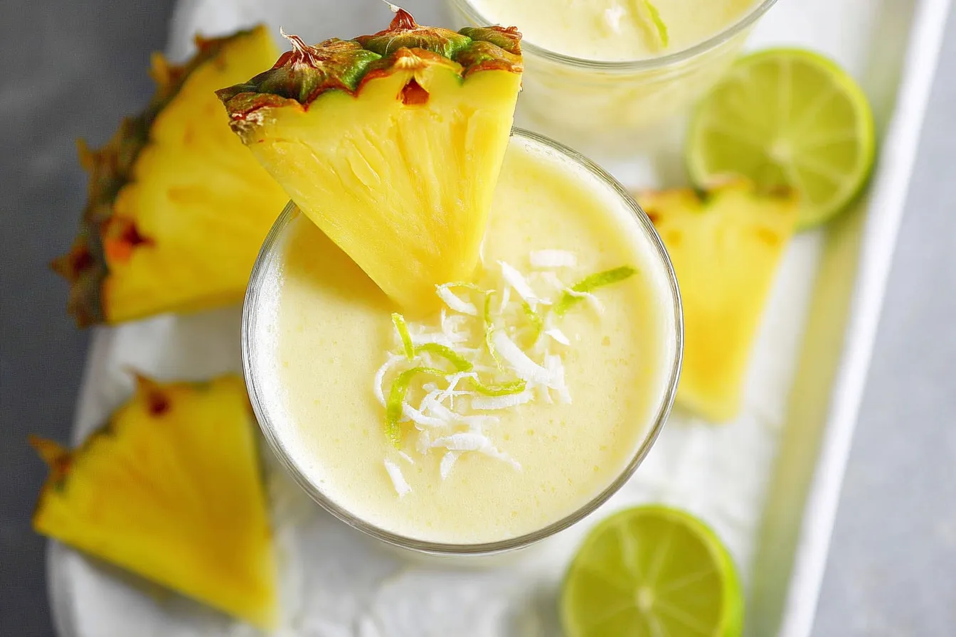 Pineapple Coconut Smoothie in a Glass with Fresh Fruit