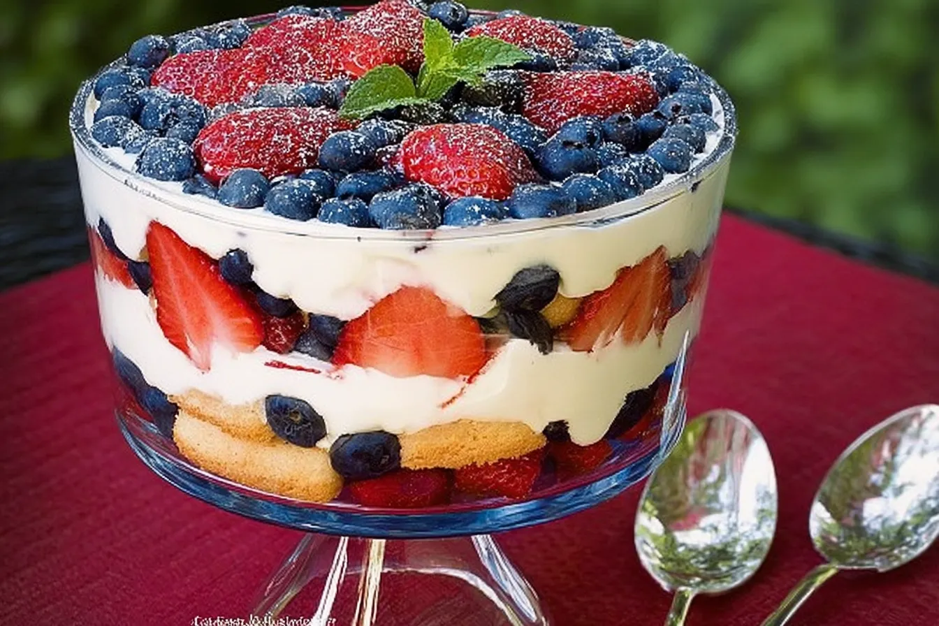 Red, White and Blue Berry Trifle: A Delicious Summer Treat 1 Red, White and Blue Berry Trifle in a Glass Jar