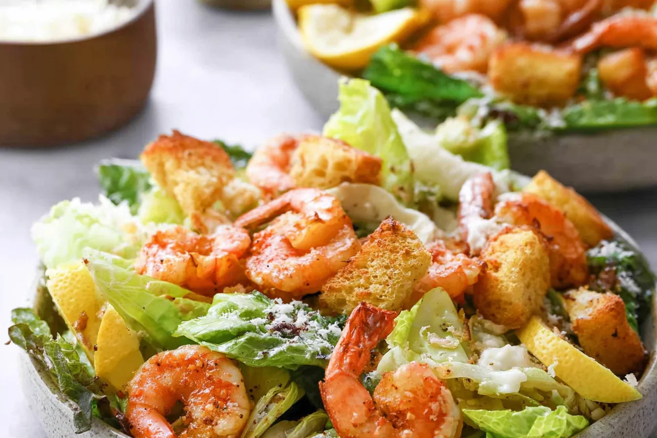 Shrimp Caesar Salad with Garlic Croutons Ready to Serve