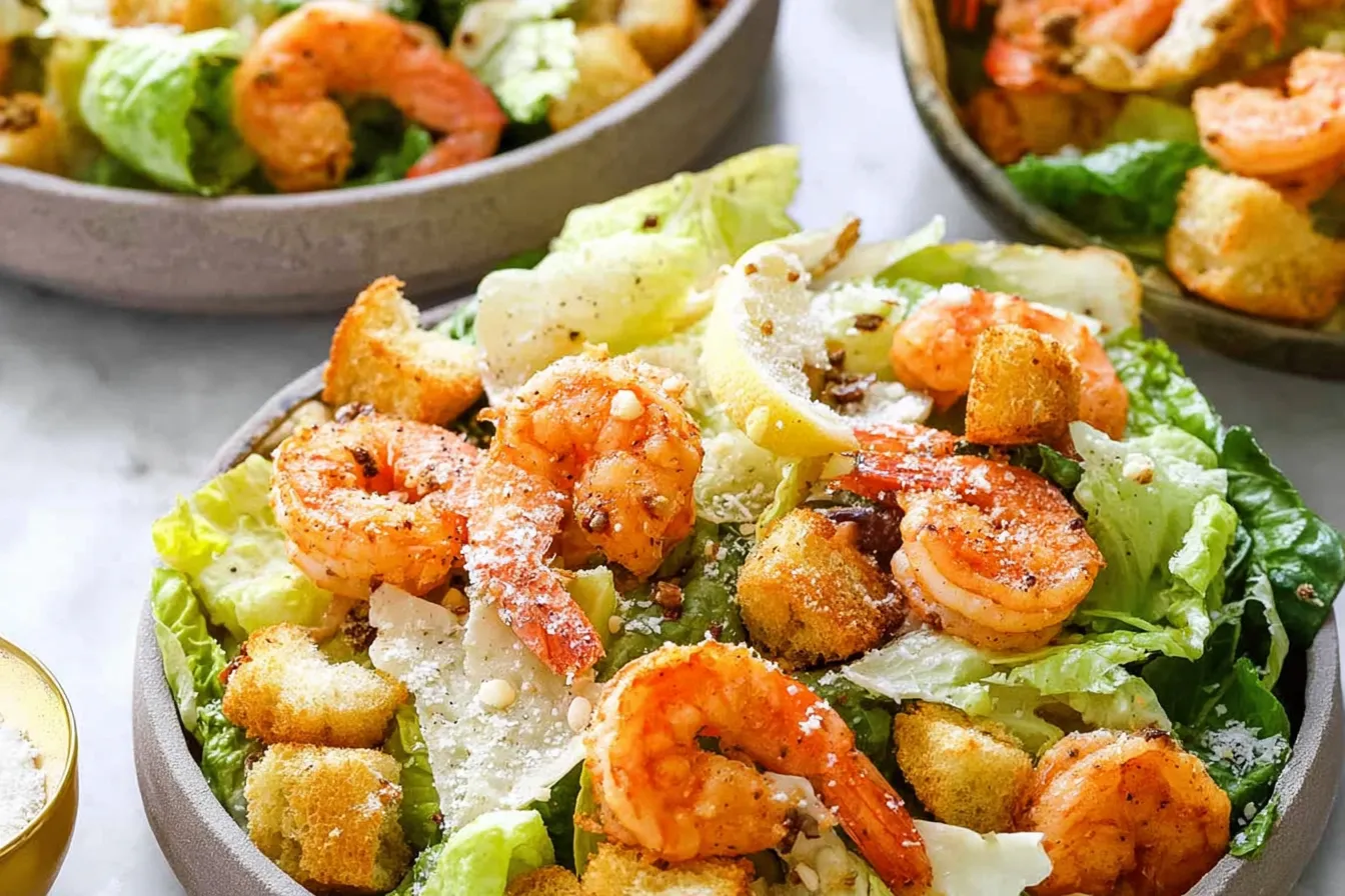 Shrimp Caesar Salad with Garlic Croutons