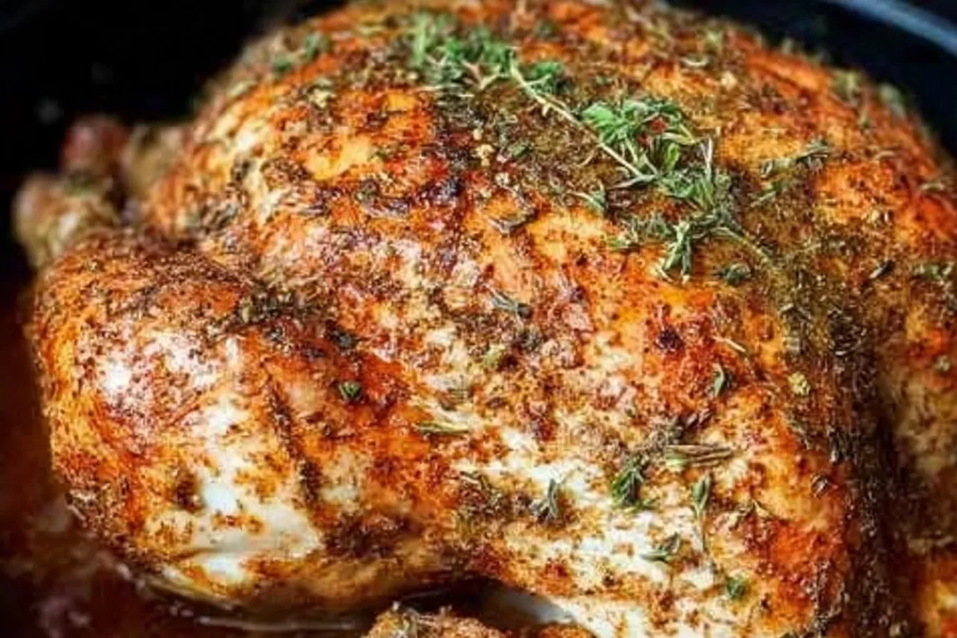 Slow Cooker Roast Chicken with Gravy on a Plate