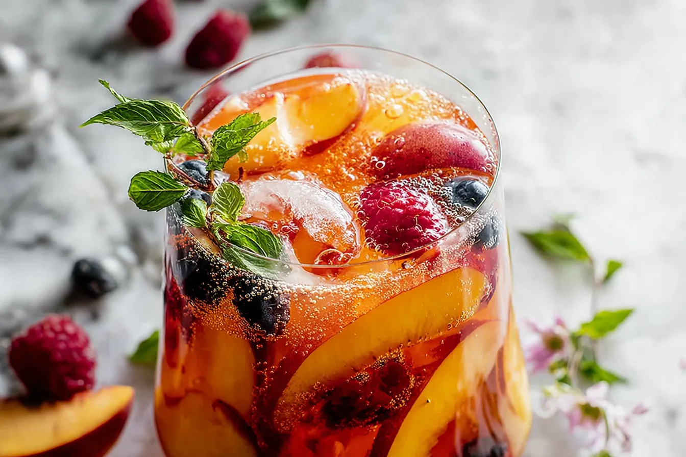 Sparkling Peach Sangria in a Glass