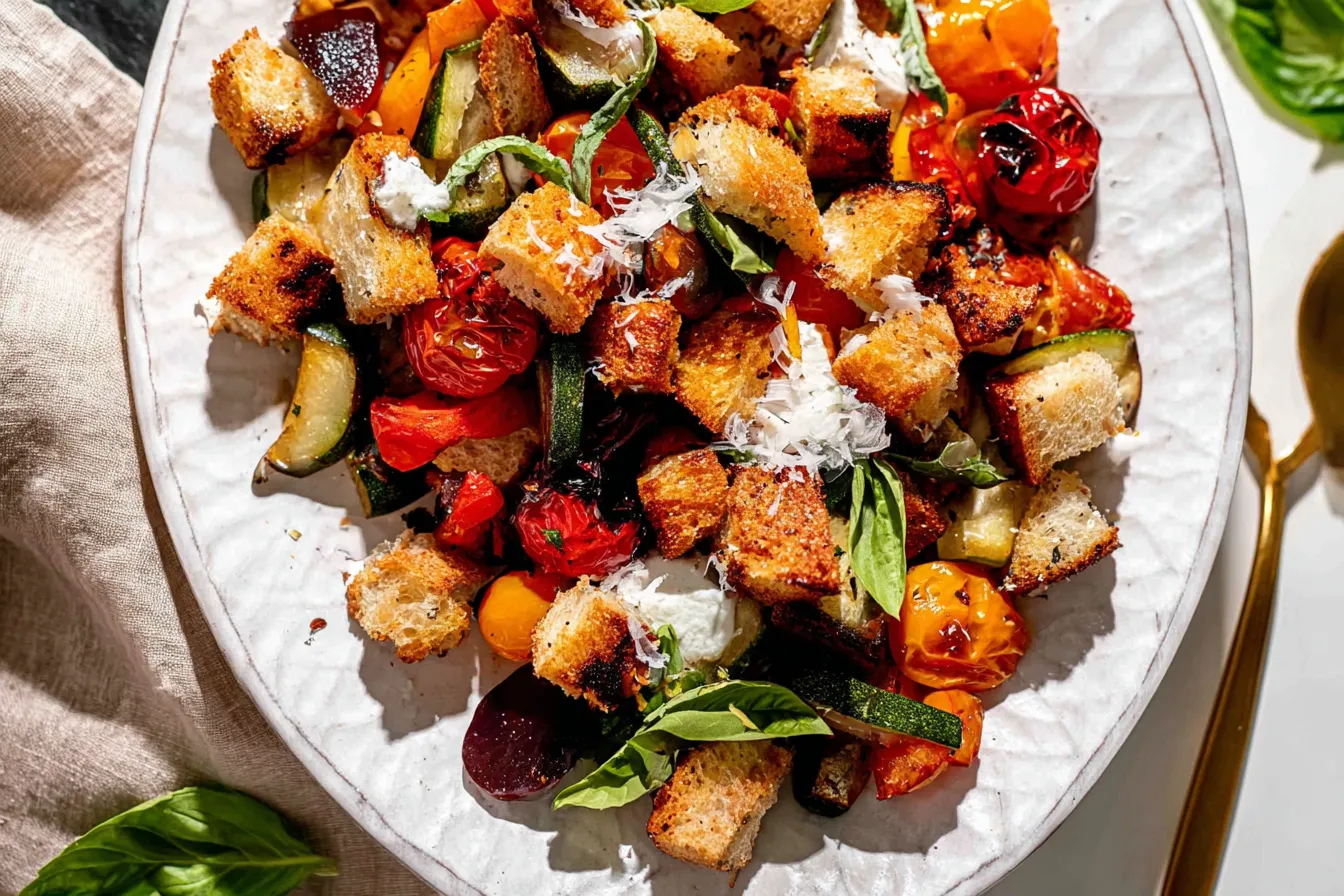 Summer Harvest Grilled Panzanella Salad: Taste the Joy Summer Harvest Grilled Panzanella Salad Plated