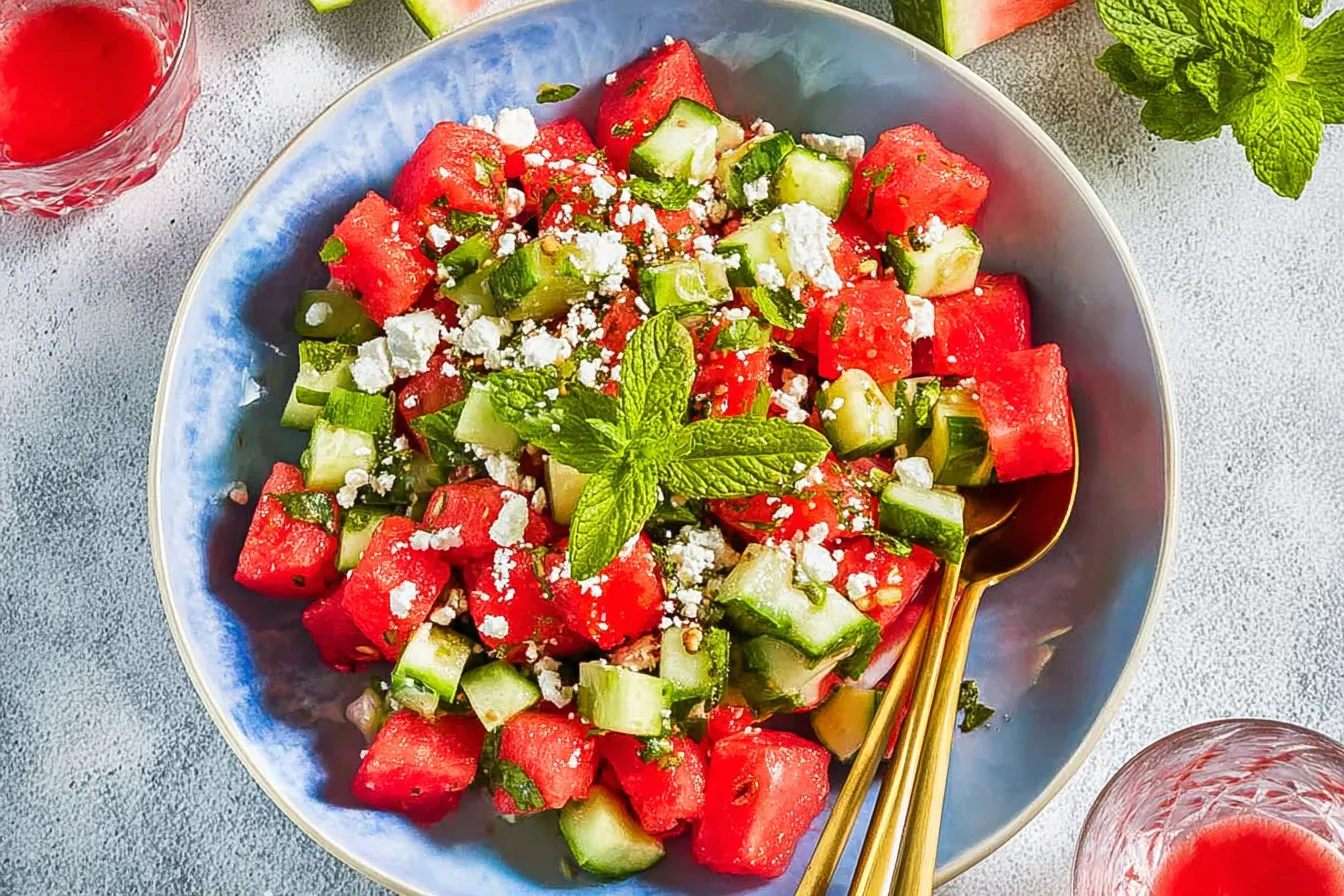 Fresh Watermelon Feta Salad with Cucumber and Mint